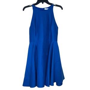Halston Heritage Royal Blue Fit Flare Cotton Silk Dress Size 6
